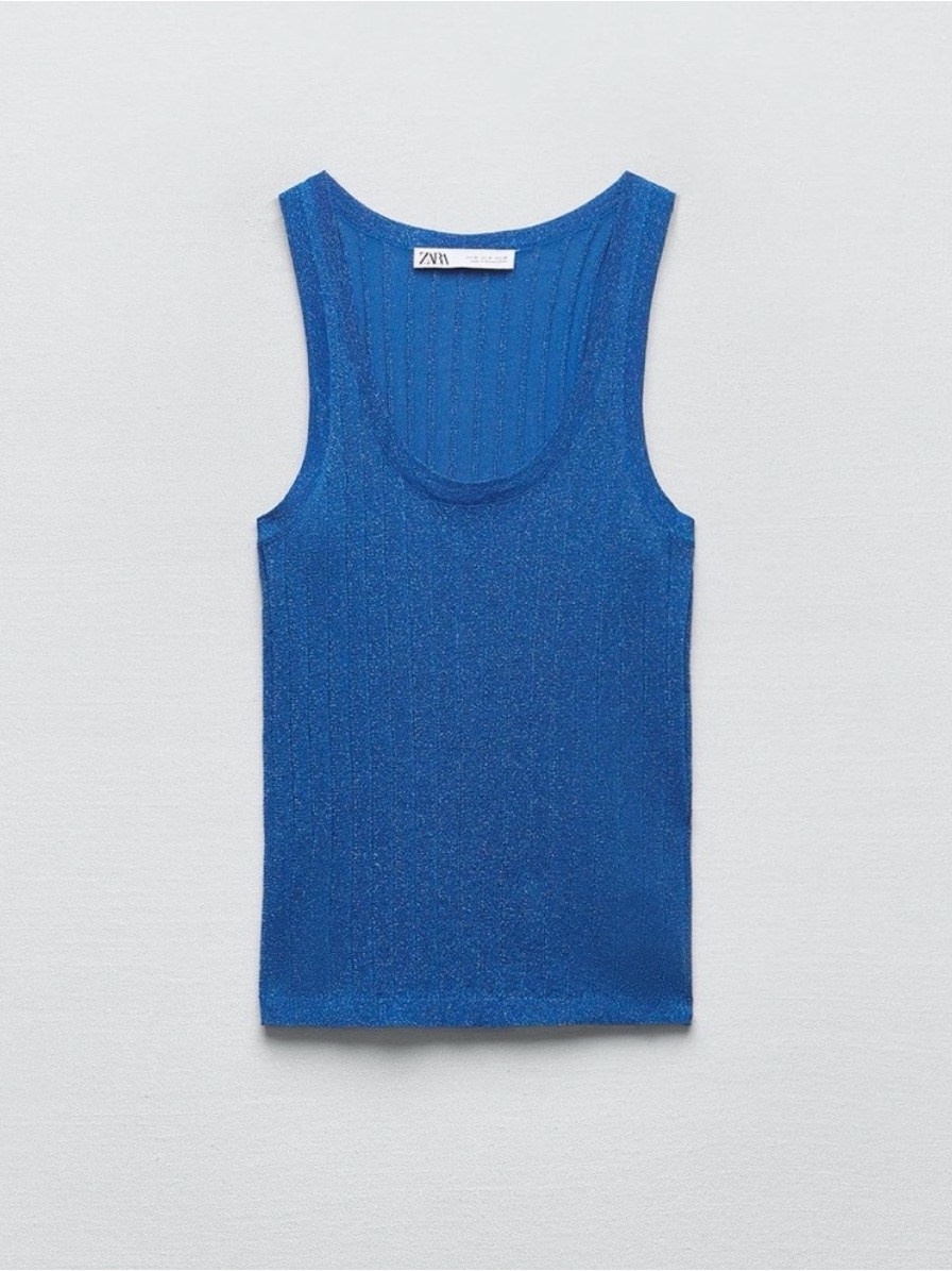 Zara Metallic Knit Ribbed Tank Top